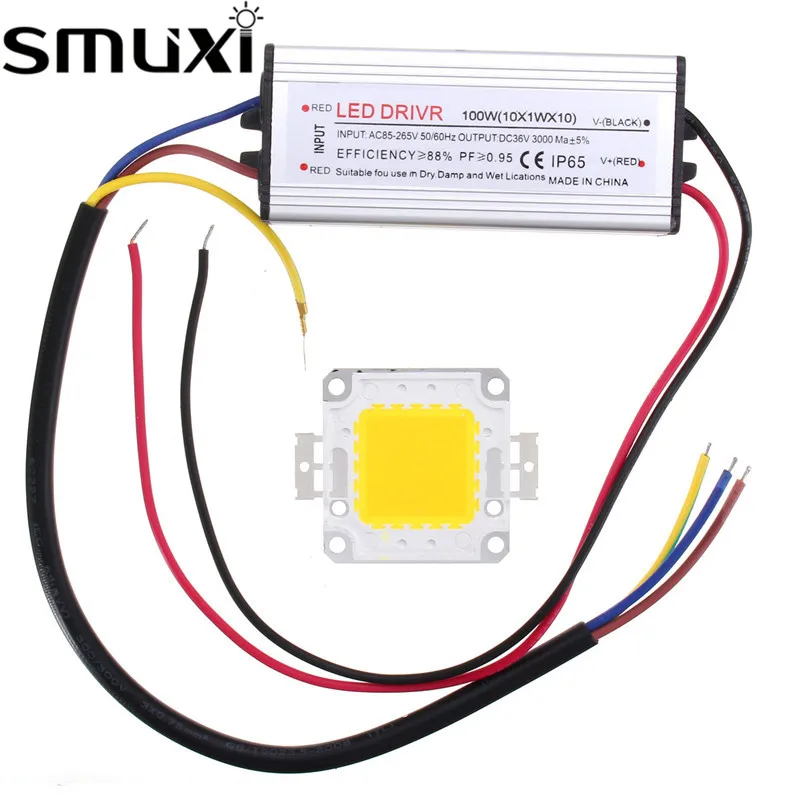 Smuxi 10 Вт, 20 Вт, 30 Вт, 50 Вт, 70 Вт, 100 Вт, водонепроницаемый IP65, мощный светодиодный драйвер, светодиодный SMD интегрированный светильник, бусины, чип, AC85-265V