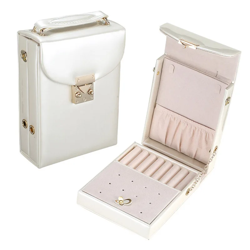 Розовая/черная/белая шкатулка для ювелирных изделий сумка из искусственной кожи