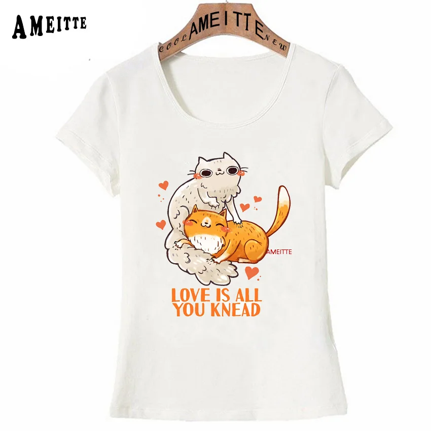 Милые кошки с надписью &quotЛюбовь это все что вам мять Забавный футболка женская