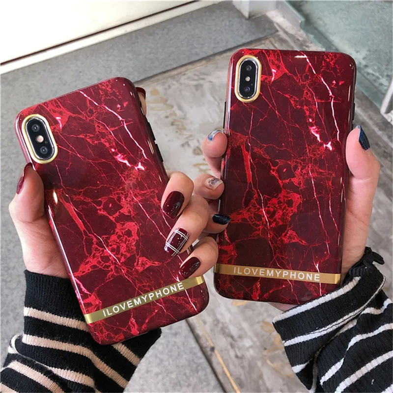 Retro Marble Phone Case For iphone XS Max X XR 6 S 7 8 Plus Wine red Back Cover Glossy Soft Cases |