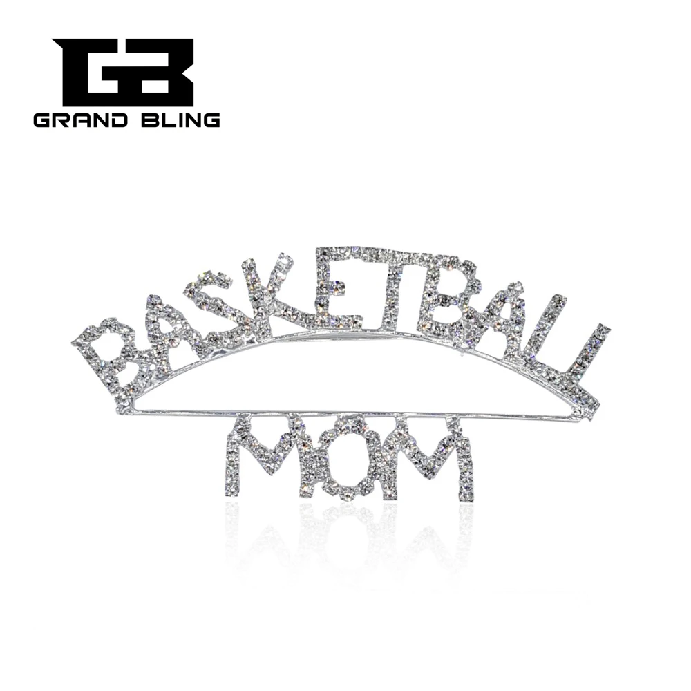 

Sport Mom Theme Blingbling Crystal Brooch "BASKETBALL MOM" Pin Jewelry