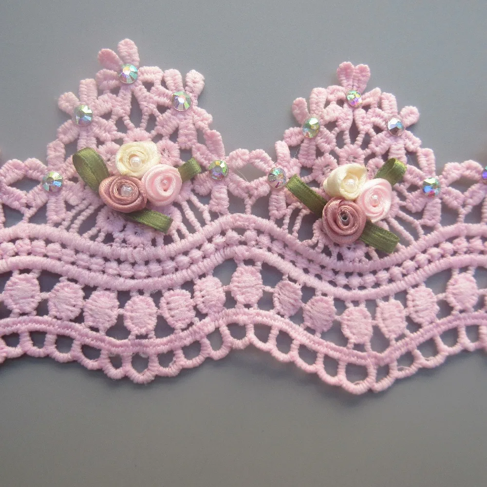 2 ярда 7 см розовый горный хрусталь жемчужный цветок кружевной край отделка ленты