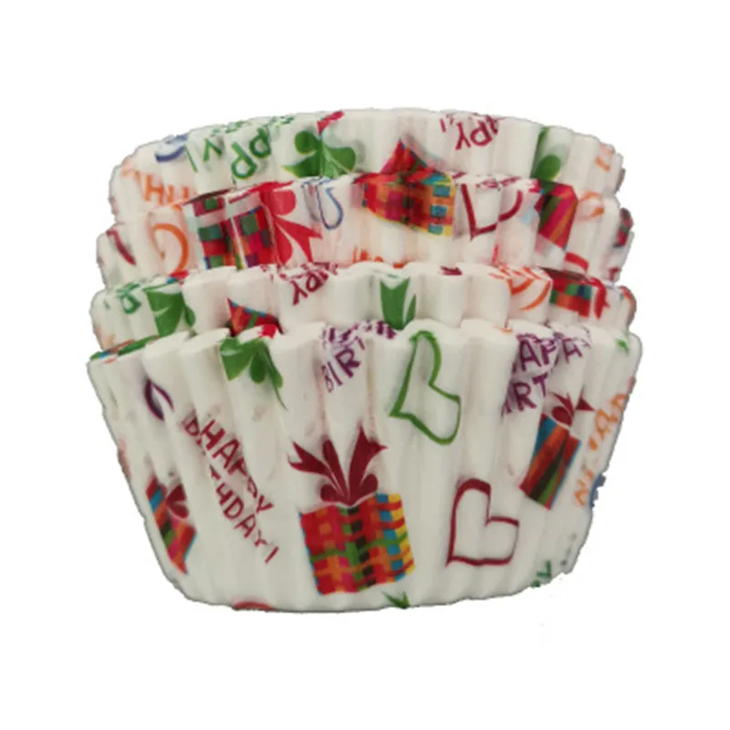 100 Pcs Happy Birthday Muffin Cupcake Paper Cup Greaseproof Oven Pastry Baking Tray Liner Cases For Wedding |