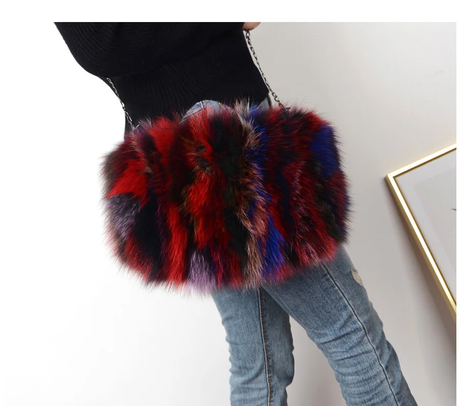 ZDFURS* Роскошный натуральный мех сумки женские красочные Лисий мех сумка женская зимняя плюшевая цепь клатч конверт сумка