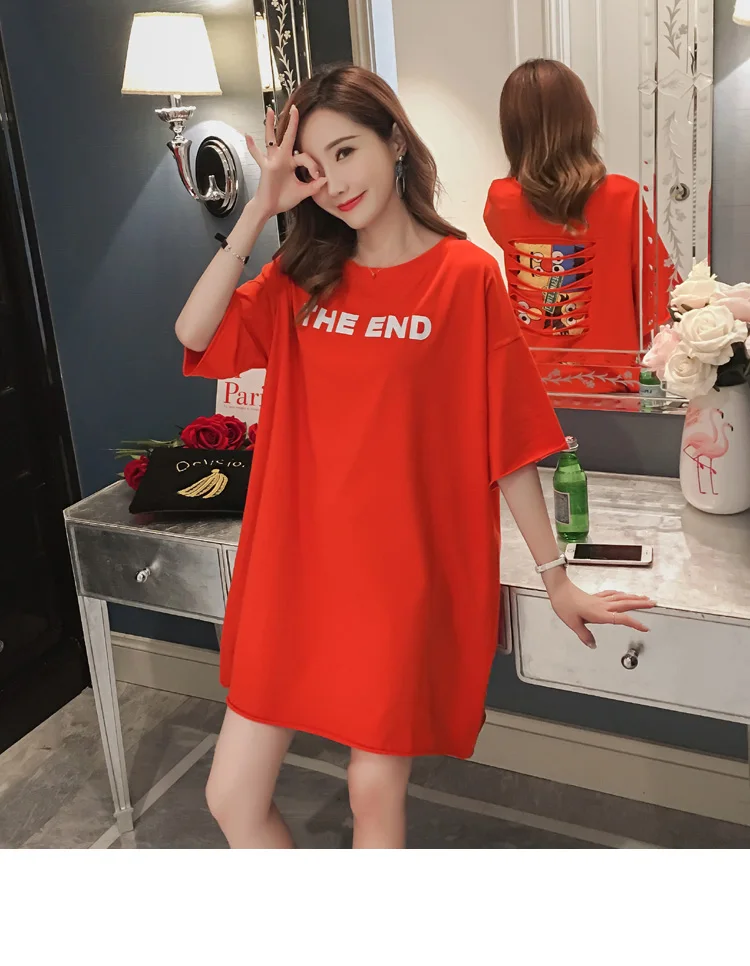 Женское Хлопковое платье с дырками летнее платье-футболка в Корейском стиле