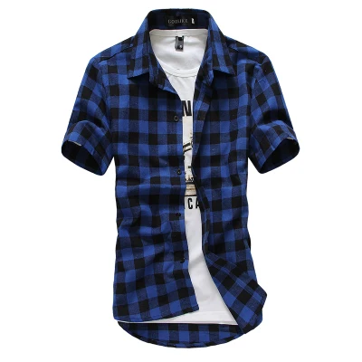 Fashion Classic Big Plaid Shirt Men Short Sleeve Camisa Masculina Cotton Casual Slim Fit Dress Shirts M~XXL 15A27 | Мужская одежда