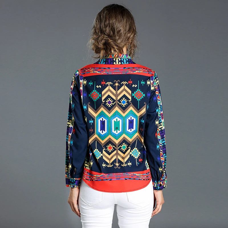 High Quality 2017 Autumn winter long sleeve print shirt women elegant office blouse slim top work wear OL shirts |