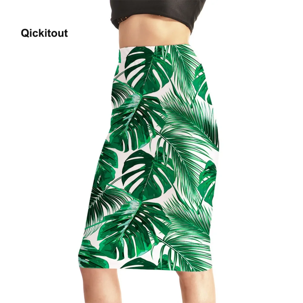 

Summer Green Leaf Style Women Elegant High Waist Work Business Casual Party Club Pencil Sheath Mid Skirts