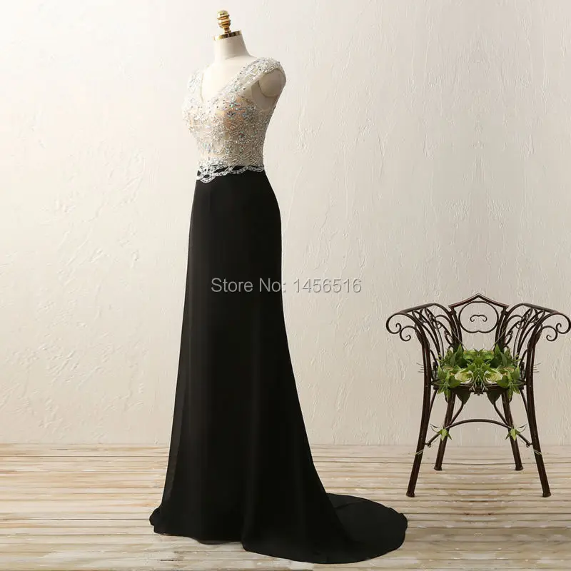 Платье шифоновое ТРАПЕЦИЕВИДНОЕ для выпускного вечера с V образным вырезом и