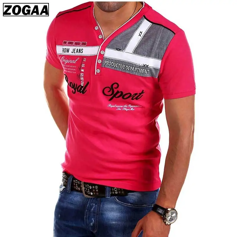 Мужская футболка голубого цвета с v-образным вырезом и коротким рукавом 2018 Модная