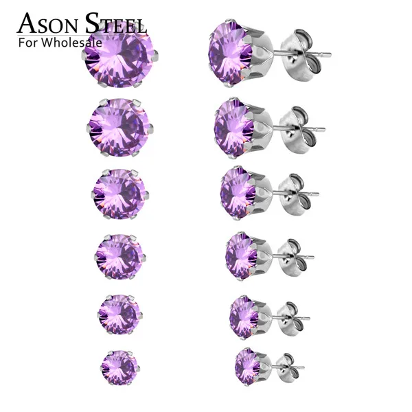 CS ASON, стальные серьги-гвоздики для женщин, розовый цвет, Круглый AAA кристалл, 6 пар/кор., набор сережек, нержавеющая сталь, Mujer Bijoux, подарок для любви - Окраска металла: CS