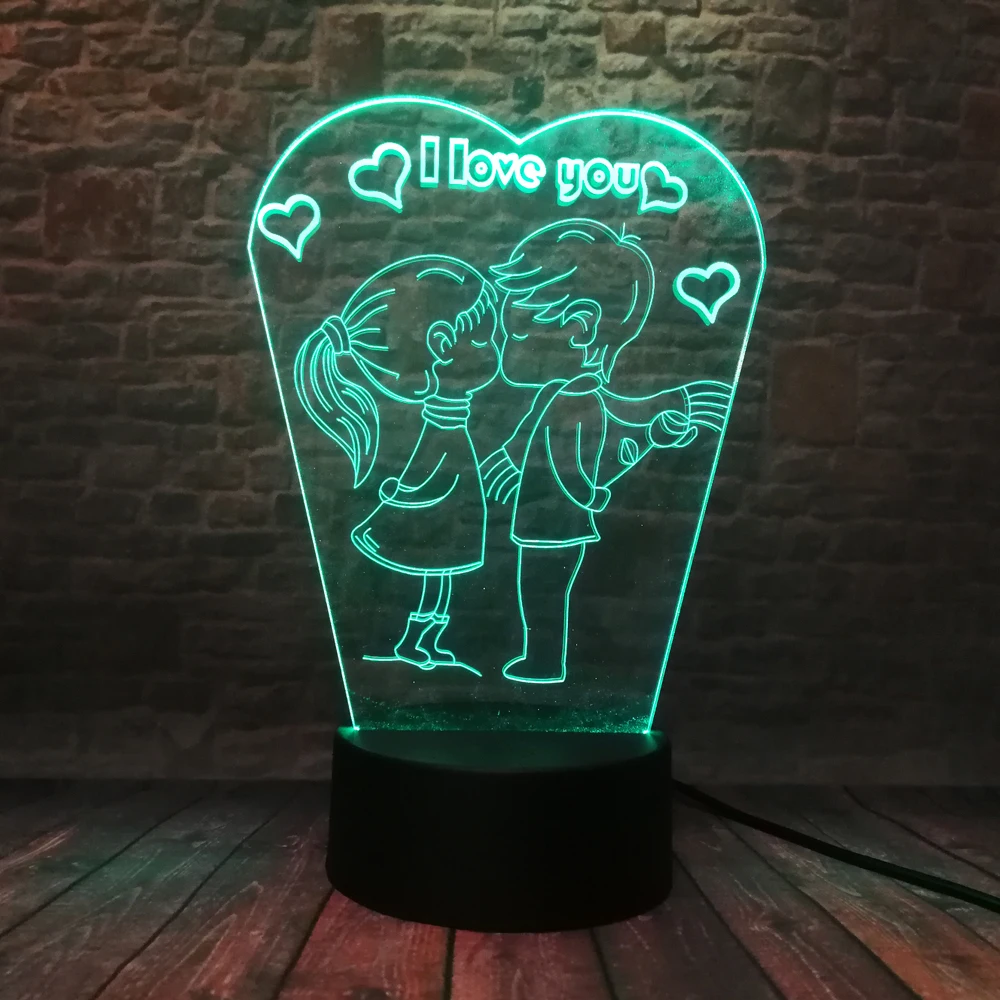 Романтический поцелуй дети I Love You 7 цветов градиент светодиодные ночники 3D стол настольные лампы Свадебный декор подруга любовник пара подарк