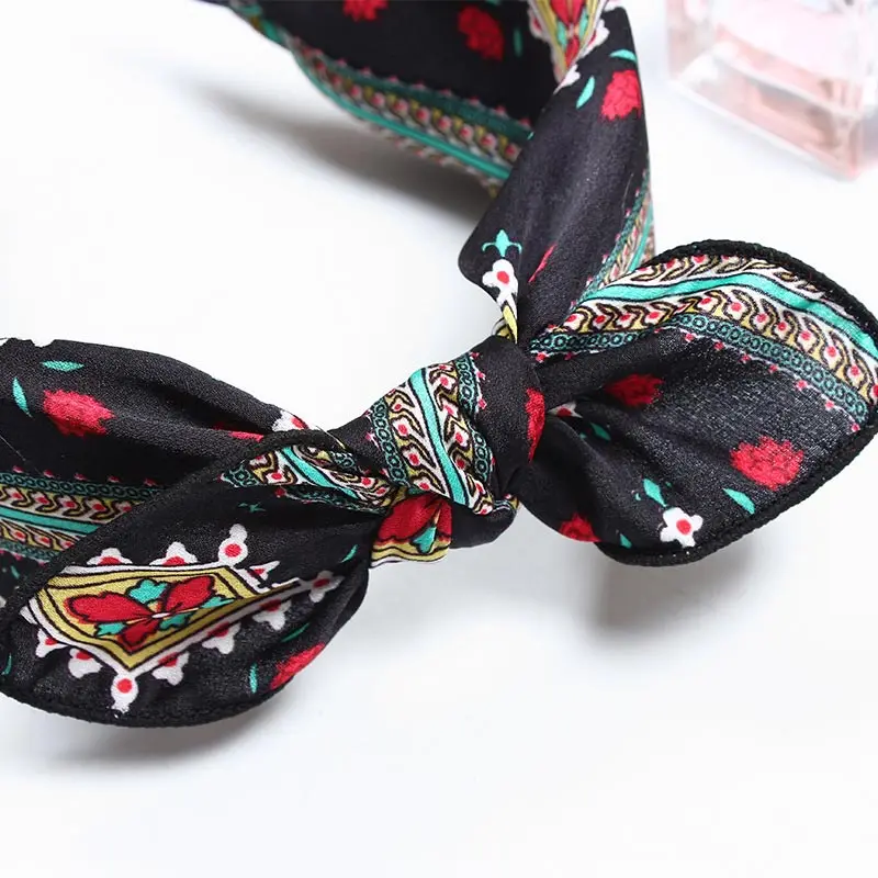Новинка, ободки с кроличьими ушками, полосатые повязки с узелком для женщин и девушек, повязки на голову, модные аксессуары для волос с бантом, 21 цвет