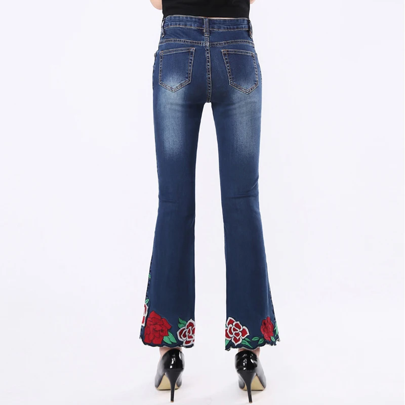 FERZIGE бренда Slim Fit Брюки для девочек Женский класса люкс с вышитыми цветами джинсы