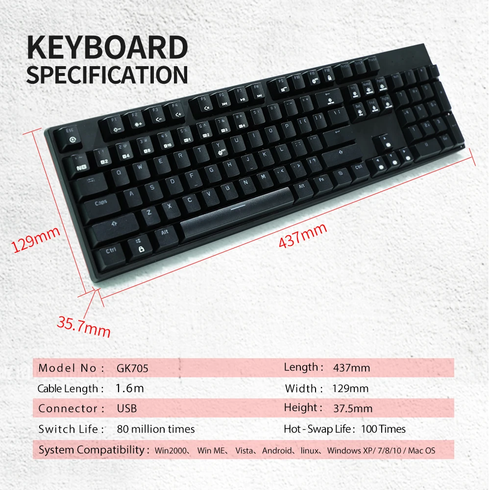 hexgears gk705 kailh box switch 104 keys gaming mechanical keyboard hot swap switch anti ghosting lol keyboard free global shipping