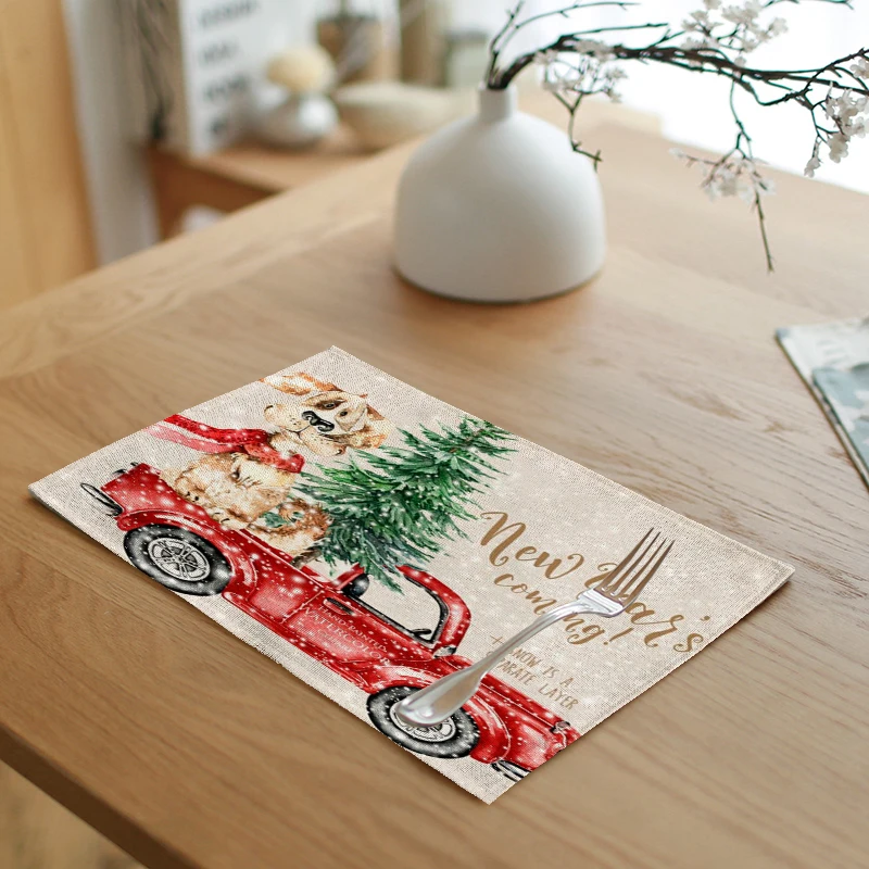 

Merry Christmas Table Napkins Snowman Tree Dining Mat Decor Skirts Kitchen Linen Tablecloths 42*32cm Placemats