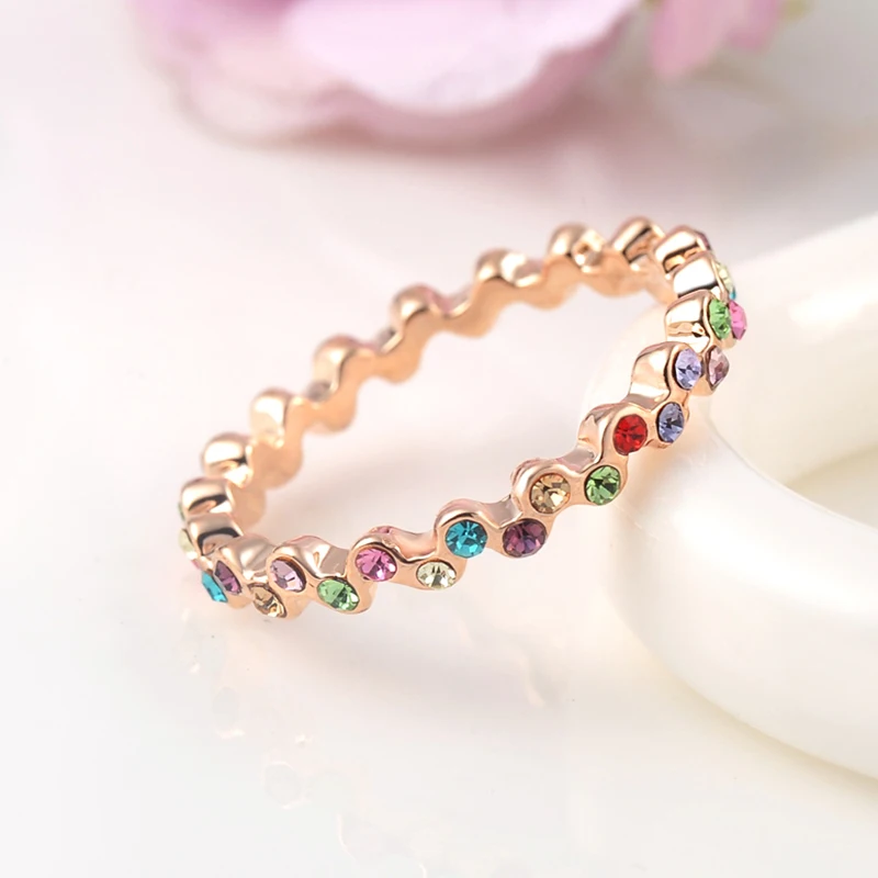 Женское Винтажное кольцо GS цветные стразы 7 цветов Радужный камень сверкающие