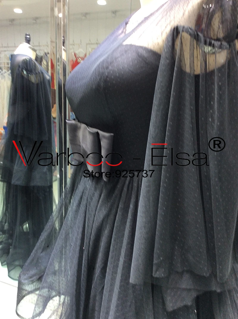 VARBOO_ELSA robe de soiree черное вечернее платье из тюля с бантом большого размера круглым