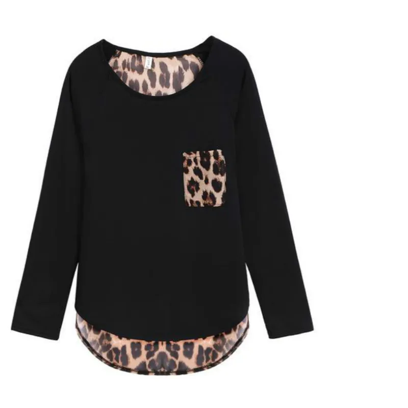 Модные сексуальные леопардовые сплайсинга женщин с длинным рукавом шифон Топы