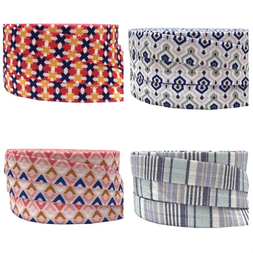10yard 5/8'' aztec stripe printed fold over elastic hair ties accessories ribbon ponytail holders | Дом и сад