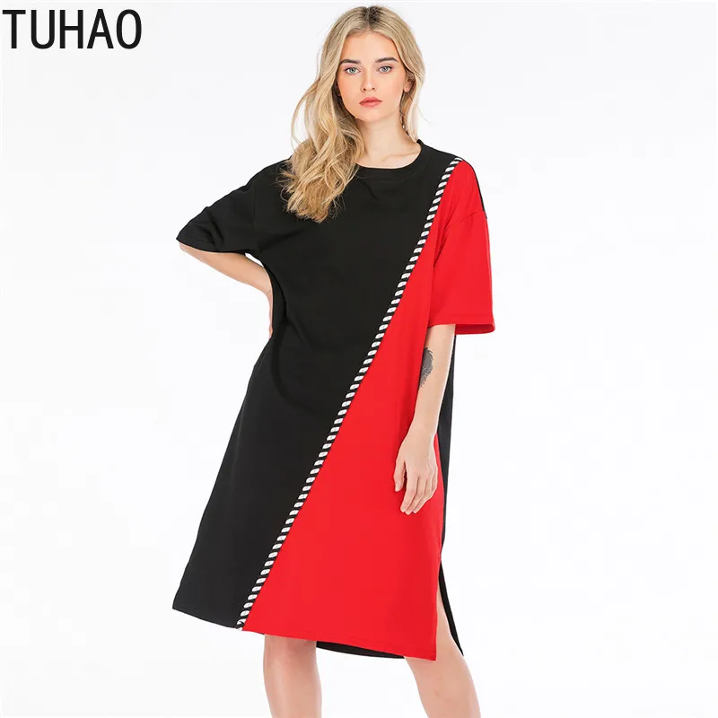 Женское Свободное платье с коротким рукавом большие размеры T9126 | Женская одежда