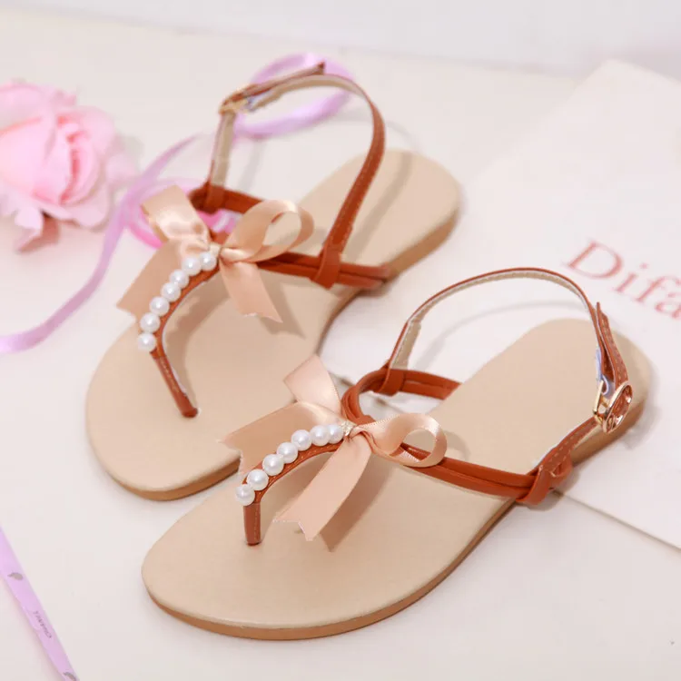Рим Сандалии 2017 Перл Квартиры Пляж Повседневный FlipToe Бабочка-узел Пряжки Ремня