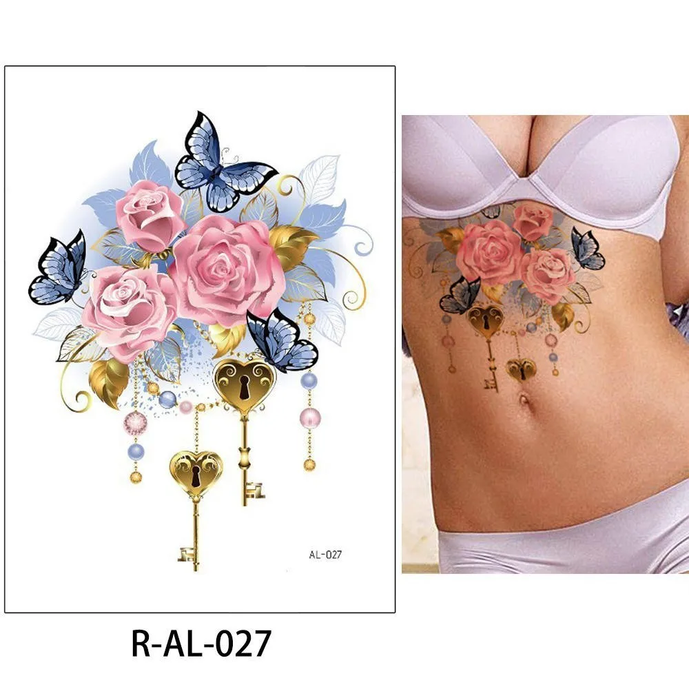R-AL-027 Glaryyears 1 шт. 15*21 см Горячая цветок Макияж груди временная татуировка наклейка поддельные тату флеш-тату водонепроницаемый сексуальный боди-арт женский - Цвет: R-AL-027