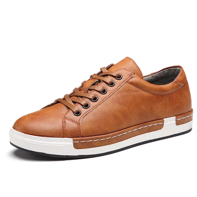 Luxury Men Sneakers Black Brown Lace Up Flats Male Casual Shoes Comfortable PU Leather Loafers Plus Size 38-48 Chaussure Homme |