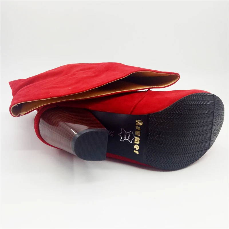 Женские однотонные Сапоги выше колена Asumer черные красные серые синие сапоги без