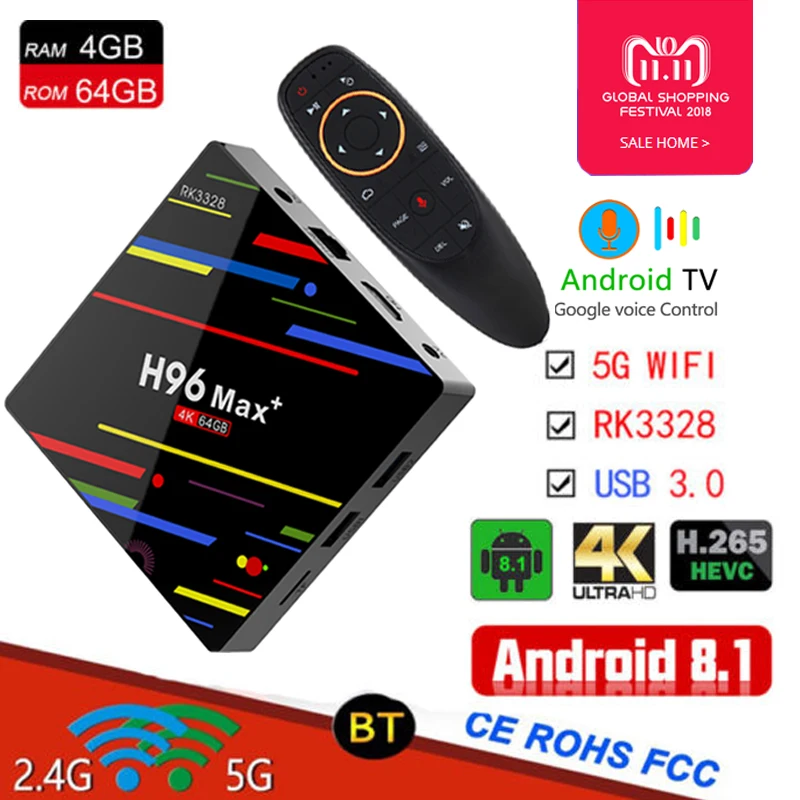 H96 MAX плюс ТВ коробка Android 8 1 Rockchip RK3328 4 ГБ 64 2 г 5 Wi Fi GooglePlay Netflix набор top box Media Player