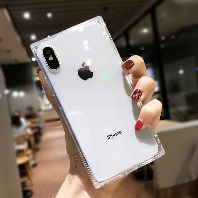 

Luxury Clear Square Silicone Phone Case For iPhone X XS MAX XR Soft TPU Shockproof Transparent Cover For iPhone 6 6S 7 8 Plus