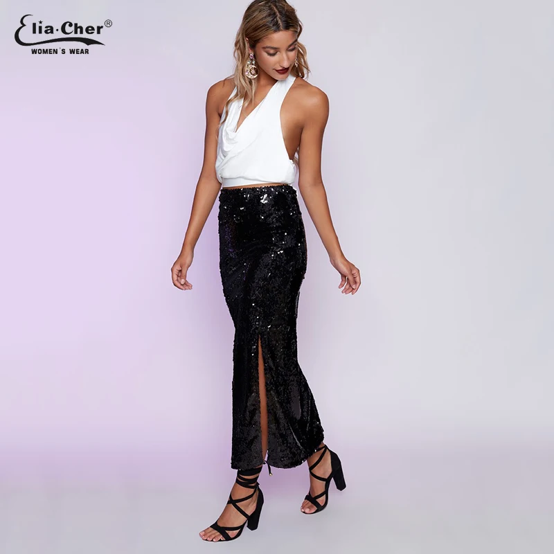 Юбки в европейском и американском стиле Стиль карандаш юбки с пайетками Высокая