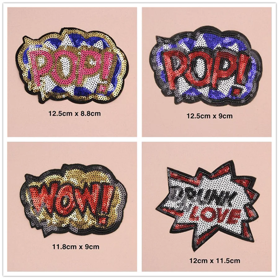 Нашивки с блестками и надписью WOW POP патчи для обуви вышивкой аксессуары одежды