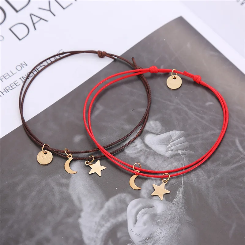 Браслеты JIAKOU в виде Луны и звезды для влюбленных веревочная цепочка женский