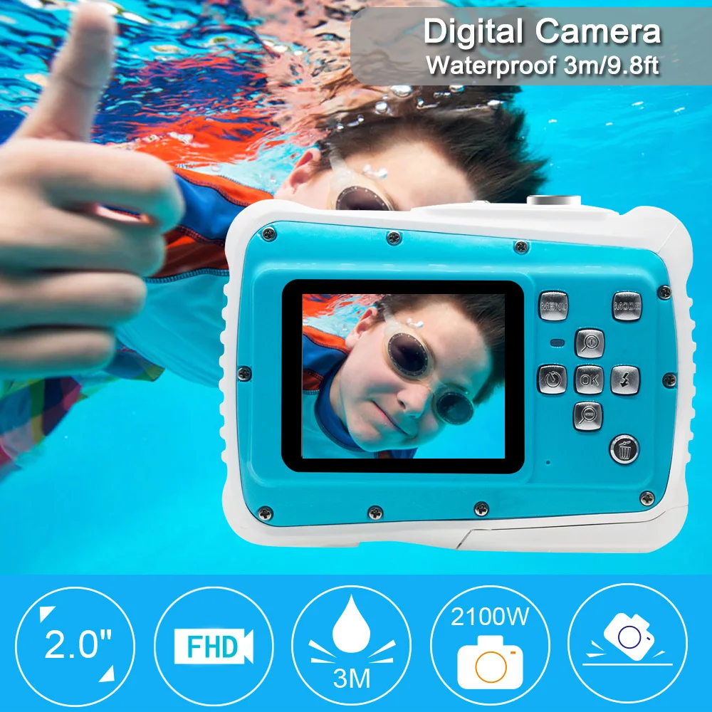 HD Mini 21M 32G LCD Cartoon Camera Kids Birthday Gifts Underwater Photo Waterproof Anti Shock Digital Camera for Swimming Toy