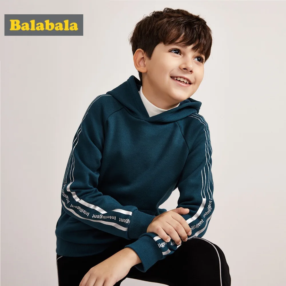 Balabala/толстовка с капюшоном на флисовой подкладке и длинными рукавами в полоску с карманом-кенгуру для мальчиков