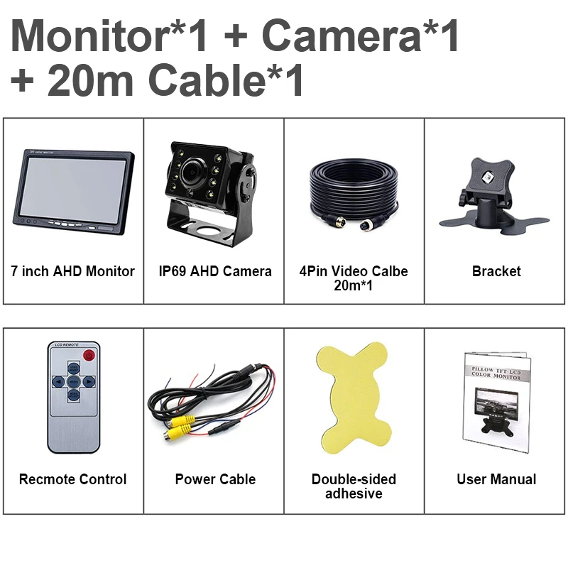 Monitor Camera-20m GreenYi 1280*960 высокое разрешение AHD грузовик Starlight ночное видение резервная камера 7 дюймов автомобиль Обратный монитор для автобуса автомобиля - Цвет: Monitor Camera-20m