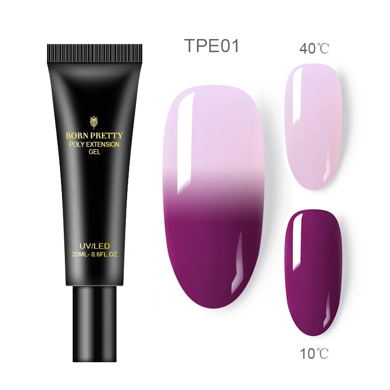 BP-TPE01 BORN PRETTY, 20 мл, термо полигель-лак для наращивания, строительный, для пальцев, 2 слоя, меняющий цвет, дизайн ногтей, впитывается, УФ лампа, Гель-лак - Цвет: BP-TPE01