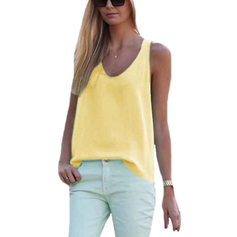 

YSDNCHI Sleeveless Chiffon Blouses Summer White Tops Plus Size Shirts Women Casual Blusas Sexy Black