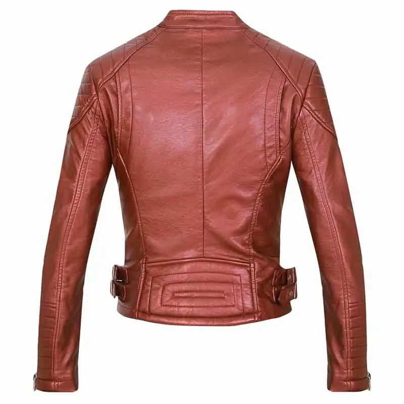 Женская замшевая куртка Klacwaya короткая облегающая на молнии красная для осени