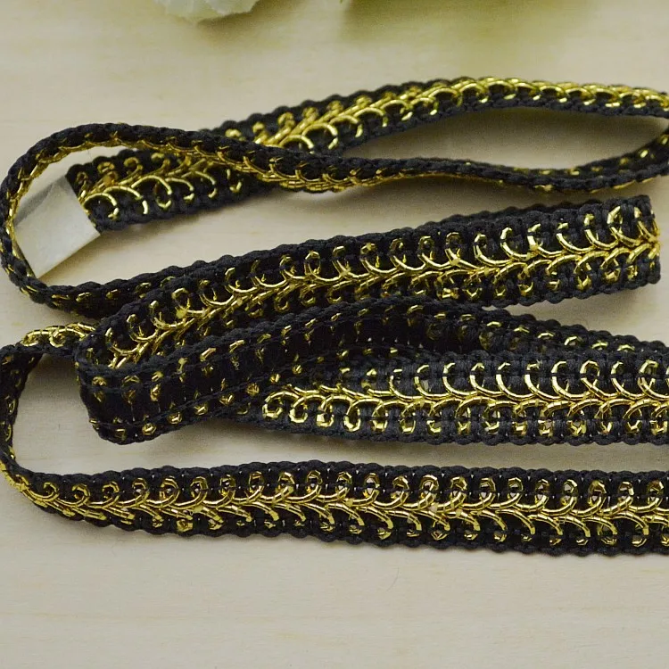 Кружевная лента 100 метров Золотая серебряная с узором в елочку белым краем по