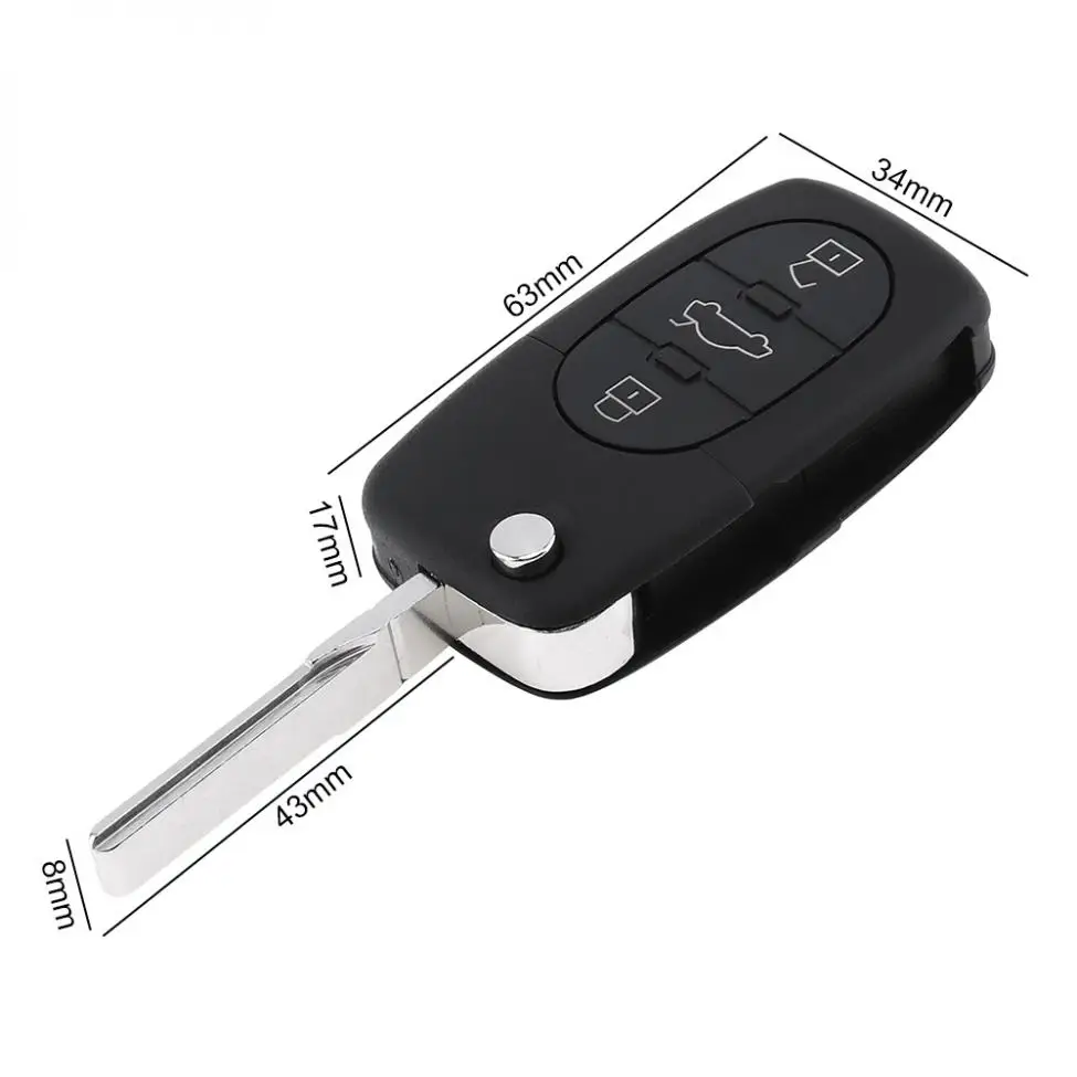 3 Buttons Flip Uncut Car Key Entry Remote Control Fob 4D0837231E Fit for Audi A6 S4 TT With Battery |