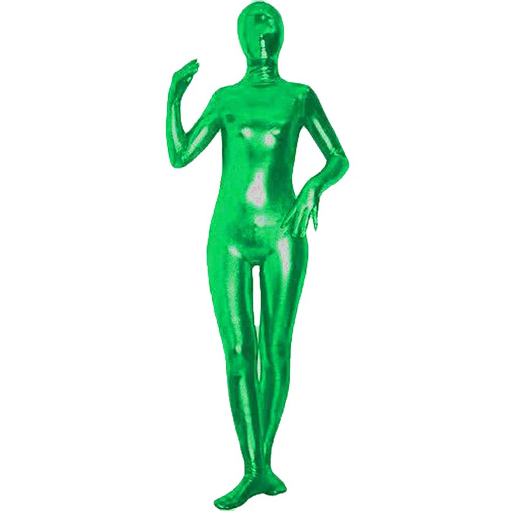 AOYLISEY взрослых полный тело черный Zentai Блестящий металлический комбинезон лайкра