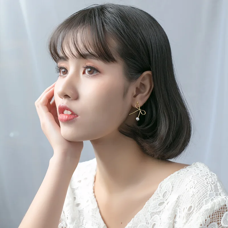 INALIS Новинка 100% Настоящее серебро 925 пробы бант с одним белым жемчугом Висячие