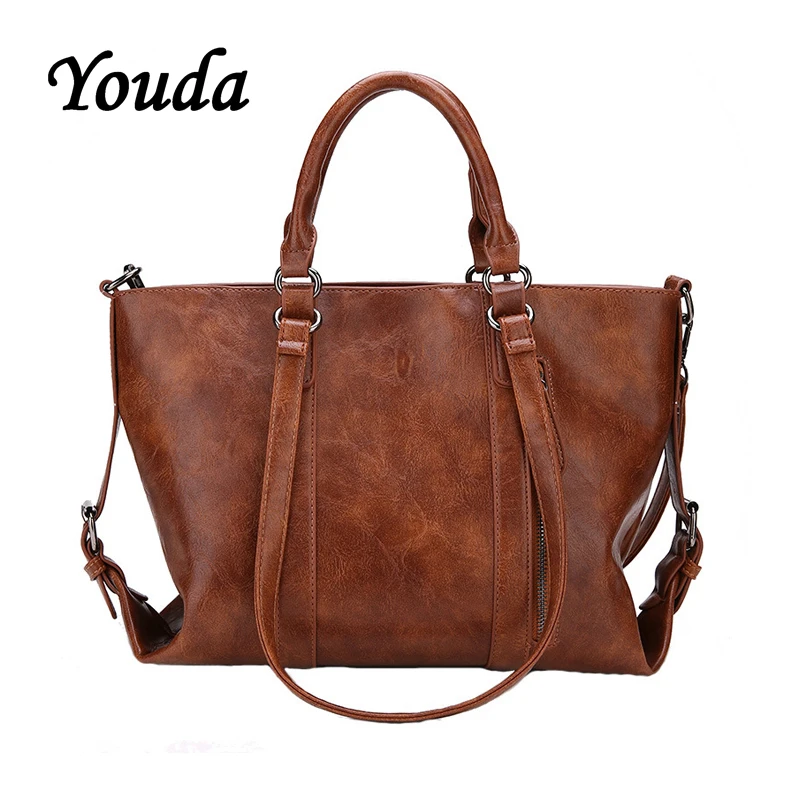 Youda большая емкость женская сумка жирная кожа на плечо в стиле ретро винтажная