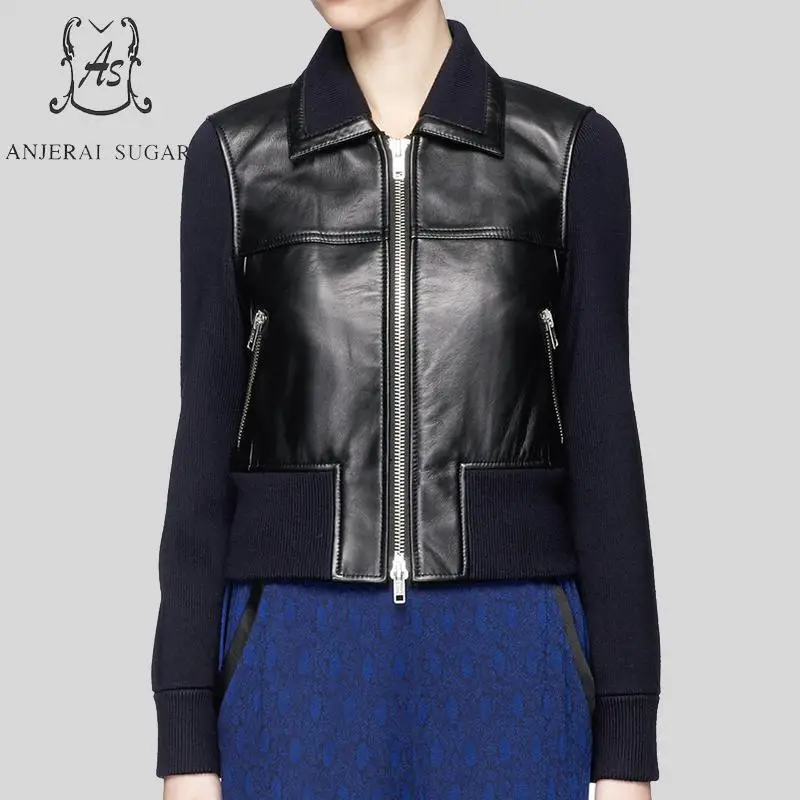 Женская повседневная короткая мотоциклетная куртка из натуральной овечьей кожи