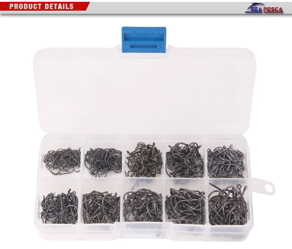 SEAPESCA 500 шт./лот Высокоуглеродистая сталь рыболовные крючки джиг крючок#3-#12 Размер рыболовные крючки с Fly рыболовные снасти Коробка JK413