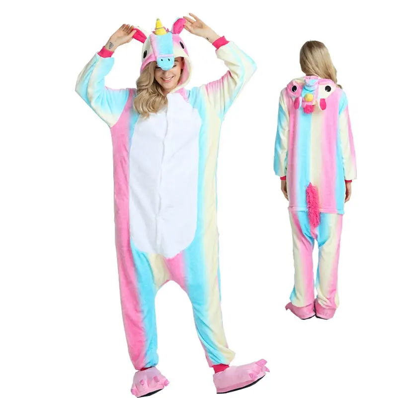 Кигуруми Единорог Животного Пижамы стежка Onesie взрослых унисекс костюм пижамы