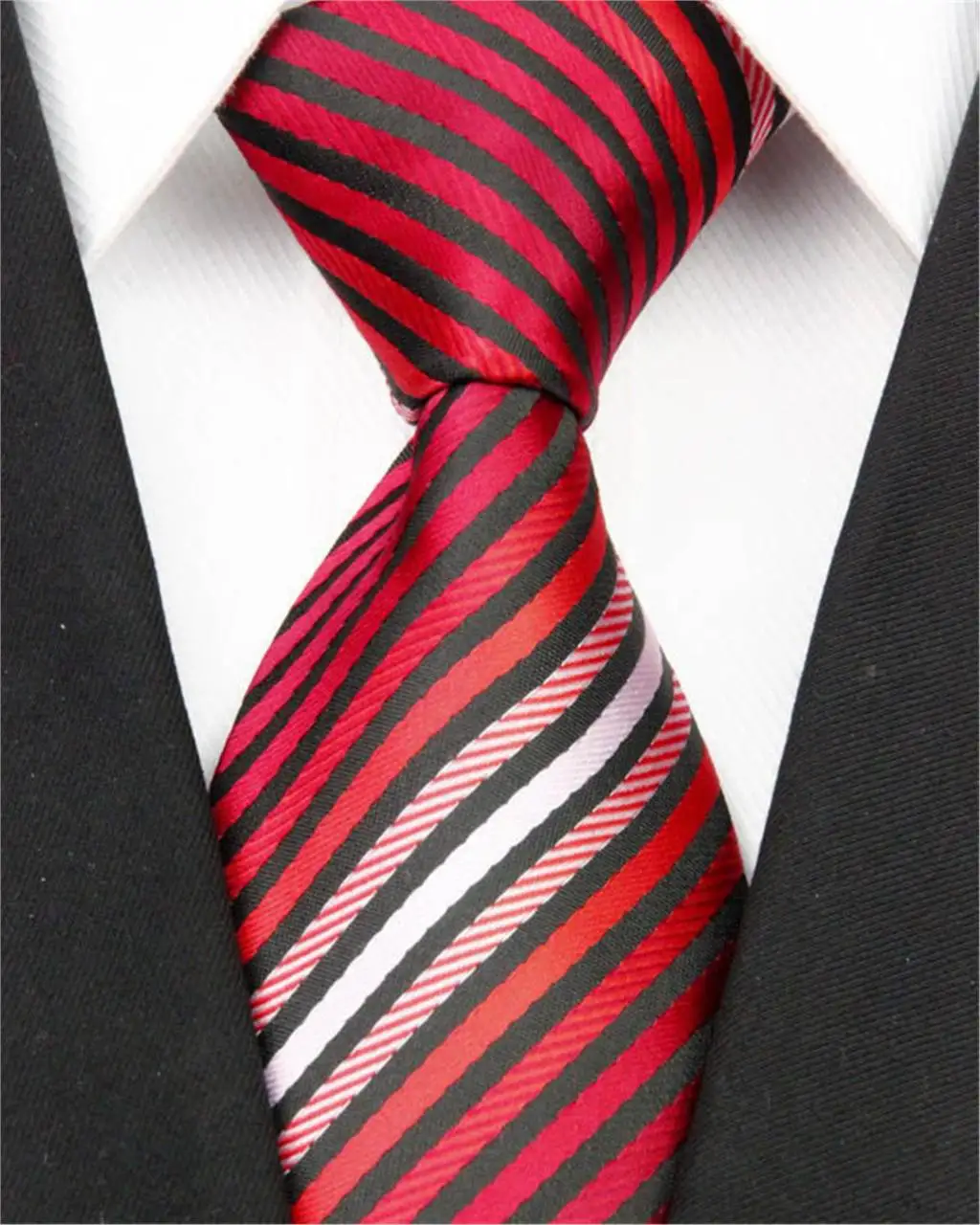 Новый стиль человек галстук 100% шелк красный черный мужчины полосатый