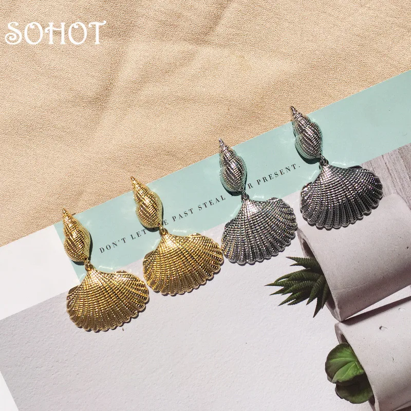 SOHOT новинка винтажный кулон ракушка из сплава женские короткие висячие серьги